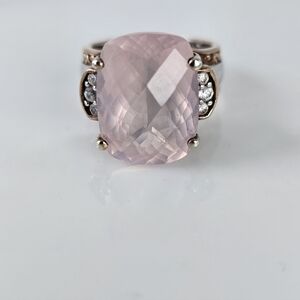 Gems En Vogue Madagascar Rose Quartz & White Zircon Ring Size 6